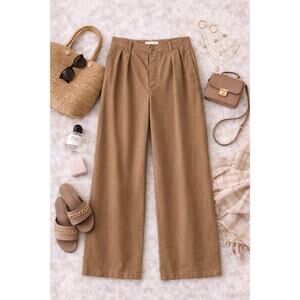 The Great Women’s High-Rise Pleated Straight Leg Pants Khaki Quiet Luxury SZ 29